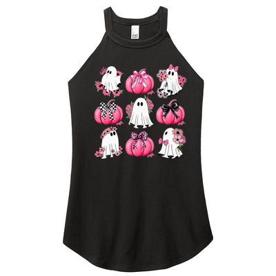 Cute Ghost Florals Coquette Bows Pumpkins Halloween Women's Perfect Tri Rocker Tank