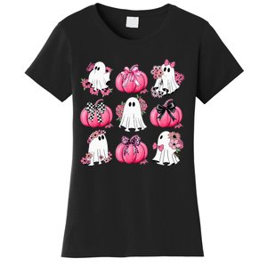 Cute Ghost Florals Coquette Bows Pumpkins Halloween Women's T-Shirt