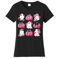 Cute Ghost Florals Coquette Bows Pumpkins Halloween Women's T-Shirt