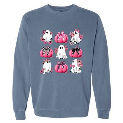 Cute Ghost Florals Coquette Bows Pumpkins Halloween Garment-Dyed Sweatshirt