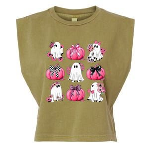 Cute Ghost Florals Coquette Bows Pumpkins Halloween Garment-Dyed Women's Muscle Tee