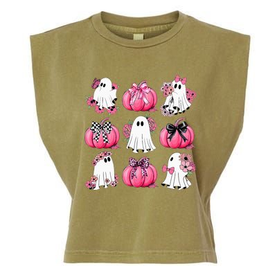 Cute Ghost Florals Coquette Bows Pumpkins Halloween Garment-Dyed Women's Muscle Tee