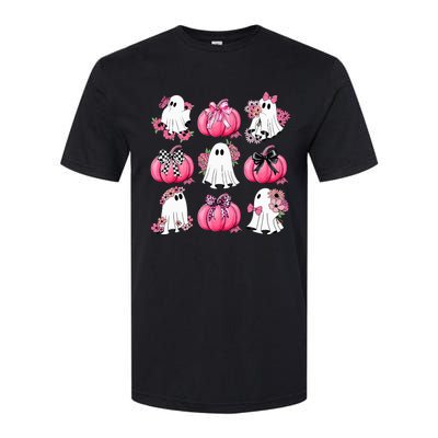 Cute Ghost Florals Coquette Bows Pumpkins Halloween Softstyle CVC T-Shirt