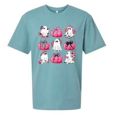 Cute Ghost Florals Coquette Bows Pumpkins Halloween Sueded Cloud Jersey T-Shirt