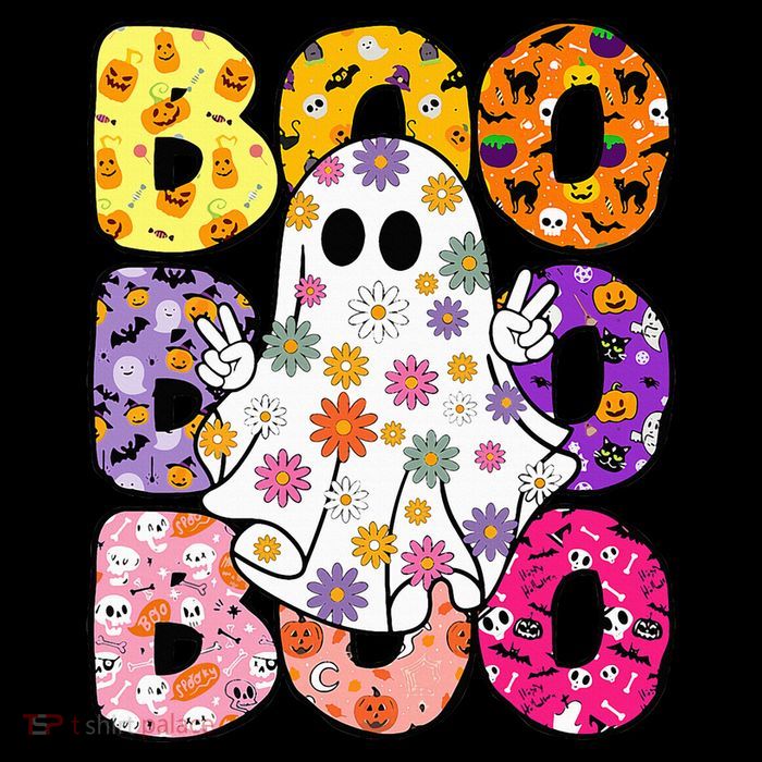 Cute Ghost Floral Boo Halloween Boy Girl Ghost Spooky Season Sweatshirt