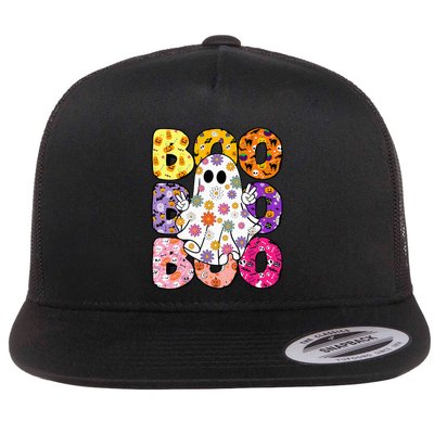 Cute Ghost Floral Boo Halloween Boy Girl Ghost Spooky Season Flatbill Hat
