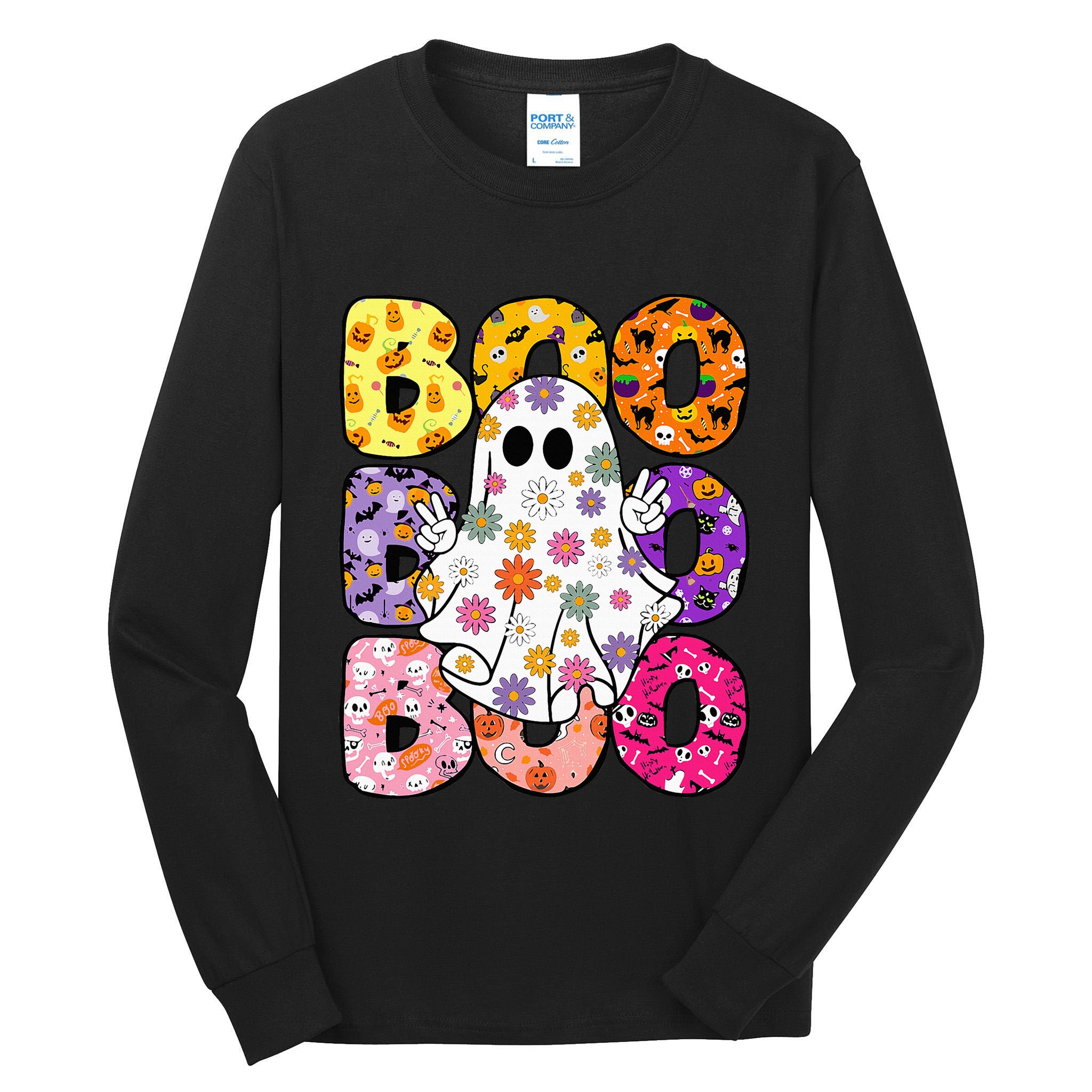 Cute Ghost Floral Boo Halloween Boy Girl Ghost Spooky Season Tall Long Sleeve T-Shirt