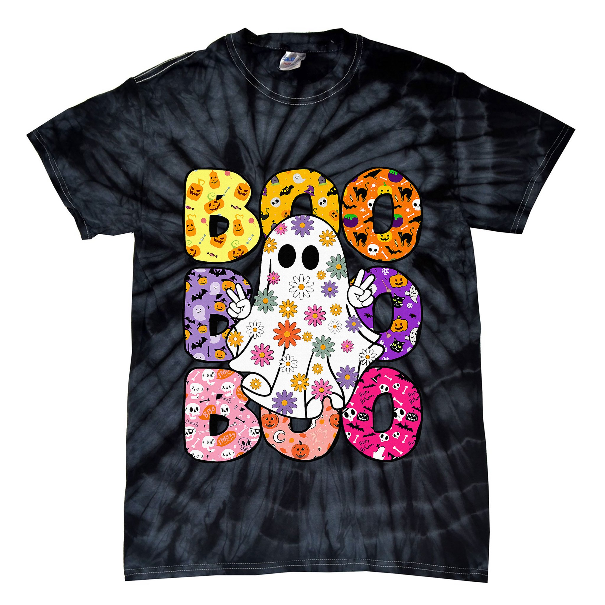 Cute Ghost Floral Boo Halloween Boy Girl Ghost Spooky Season Tie-Dye T-Shirt