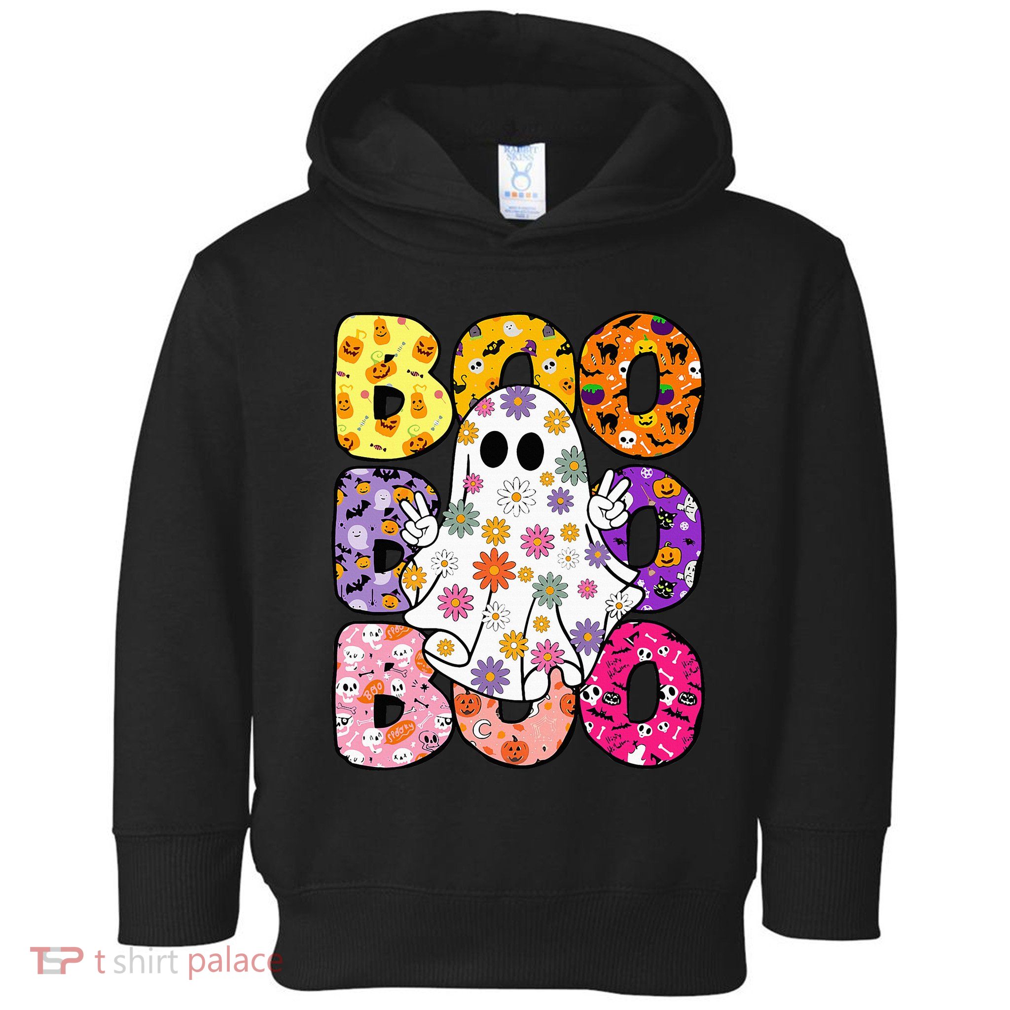 Cute Ghost Floral Boo Halloween Boy Girl Ghost Spooky Season Toddler Hoodie
