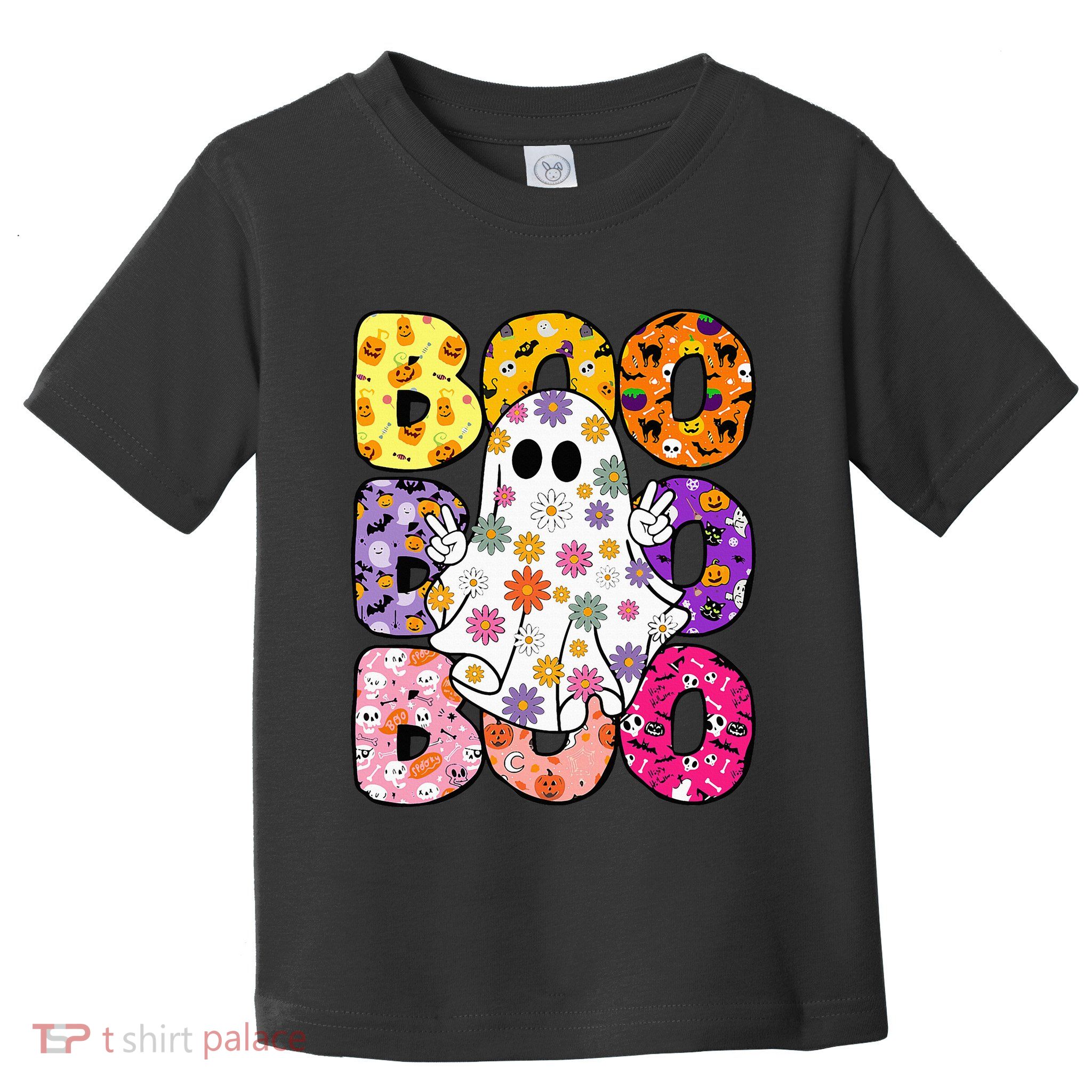 Cute Ghost Floral Boo Halloween Boy Girl Ghost Spooky Season Toddler T-Shirt