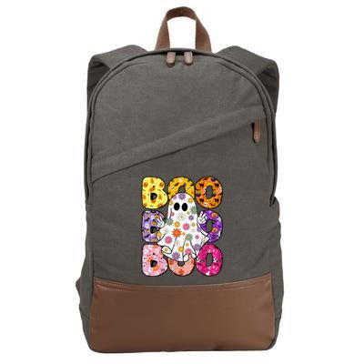 Cute Ghost Floral Boo Halloween Boy Girl Ghost Spooky Season Cotton Canvas Backpack