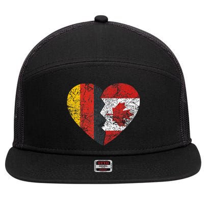 Canadian German Flag Heart Germany Canada Flag Roots 7 Panel Mesh Trucker Snapback Hat