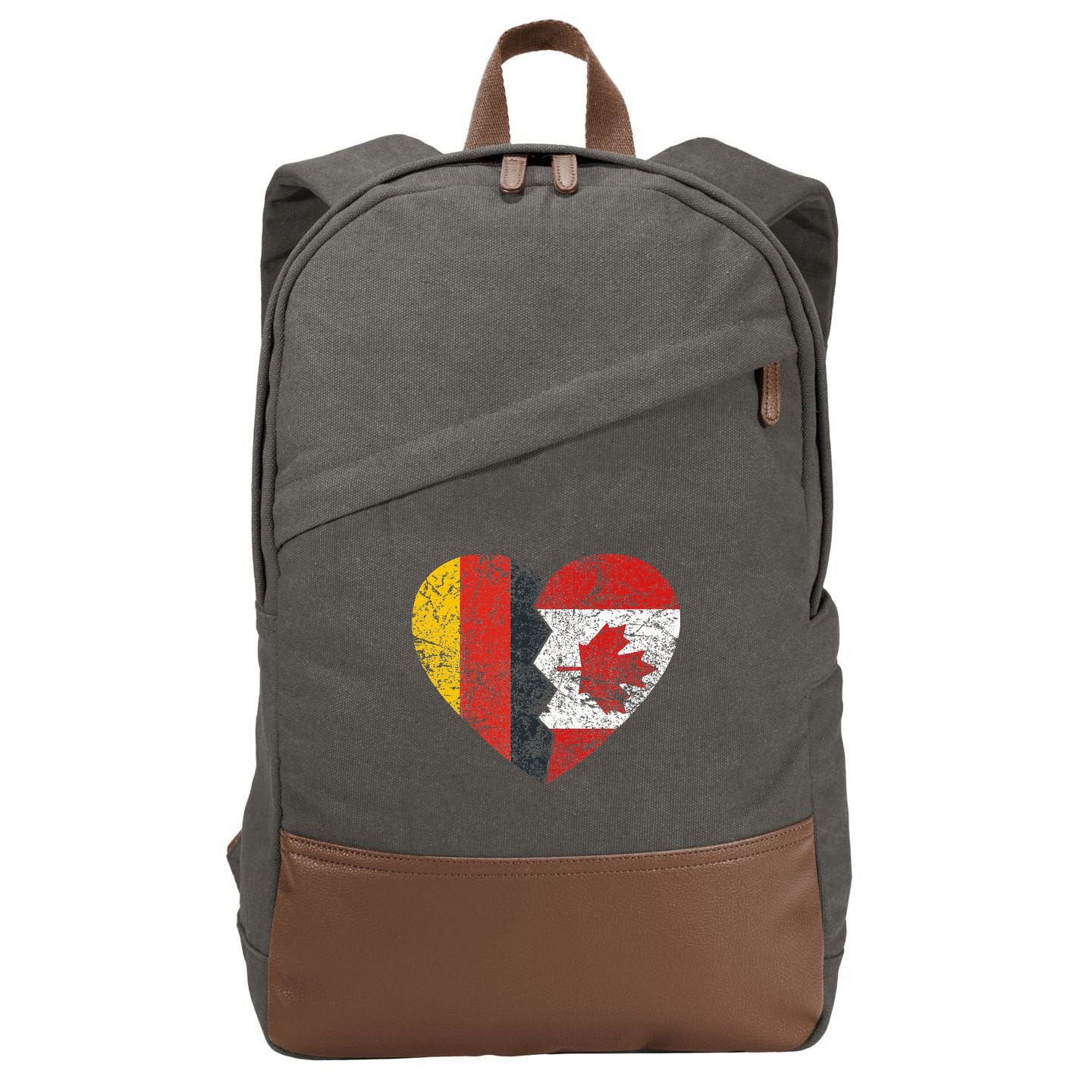 Canadian German Flag Heart Germany Canada Flag Roots Cotton Canvas Backpack