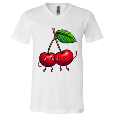 Cherry Graphic For Women Cherry Print Cherry Lover V-Neck T-Shirt