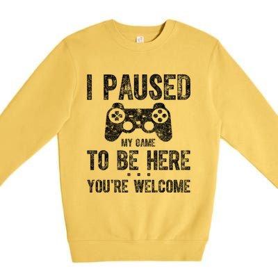 Cute Gamer Funny Gift I Paused My Game To Be Here YouRe Welcome Great Gift Premium Crewneck Sweatshirt