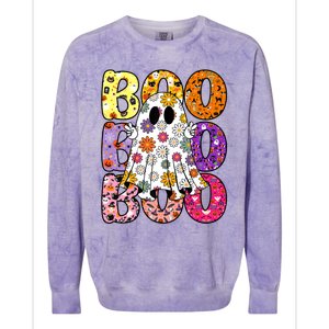 Cute Ghost Floral Boo Halloween Ghost Spooky Season Colorblast Crewneck Sweatshirt