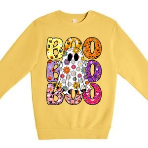 Cute Ghost Floral Boo Halloween Ghost Spooky Season Premium Crewneck Sweatshirt