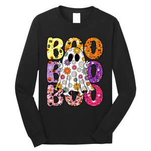 Cute Ghost Floral Boo Halloween Ghost Spooky Season Long Sleeve Shirt