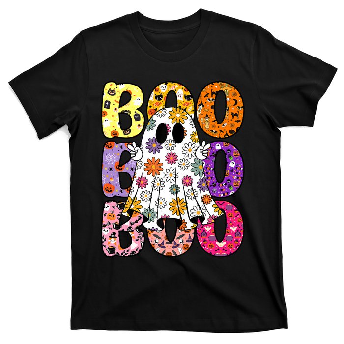 Cute Ghost Floral Boo Halloween Ghost Spooky Season T-Shirt