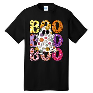 Cute Ghost Floral Boo Halloween Ghost Spooky Season Tall T-Shirt