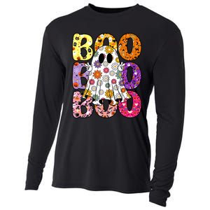 Cute Ghost Floral Boo Halloween Ghost Spooky Season Cooling Performance Long Sleeve Crew