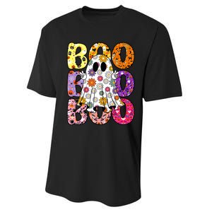 Cute Ghost Floral Boo Halloween Ghost Spooky Season Performance Sprint T-Shirt