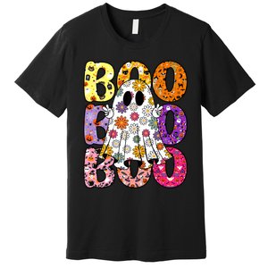 Cute Ghost Floral Boo Halloween Ghost Spooky Season Premium T-Shirt