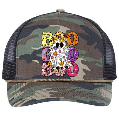 Cute Ghost Floral Boo Halloween Ghost Spooky Season Retro Rope Trucker Hat Cap