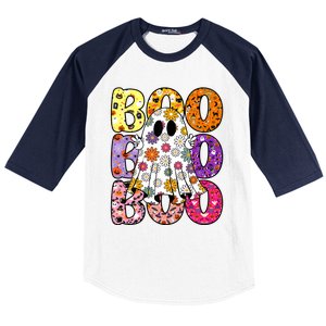 Cute Ghost Floral Boo Halloween Ghost Spooky Season Baseball Sleeve Shirt