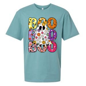 Cute Ghost Floral Boo Halloween Ghost Spooky Season Sueded Cloud Jersey T-Shirt