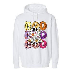 Cute Ghost Floral Boo Halloween Ghost Spooky Season Garment-Dyed Fleece Hoodie