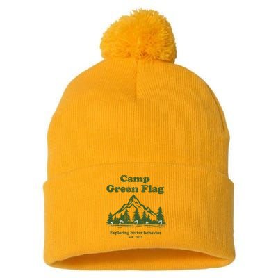 Camp Green Flag Exploring Better Behavior Est 2023 Pom Pom 12in Knit Beanie