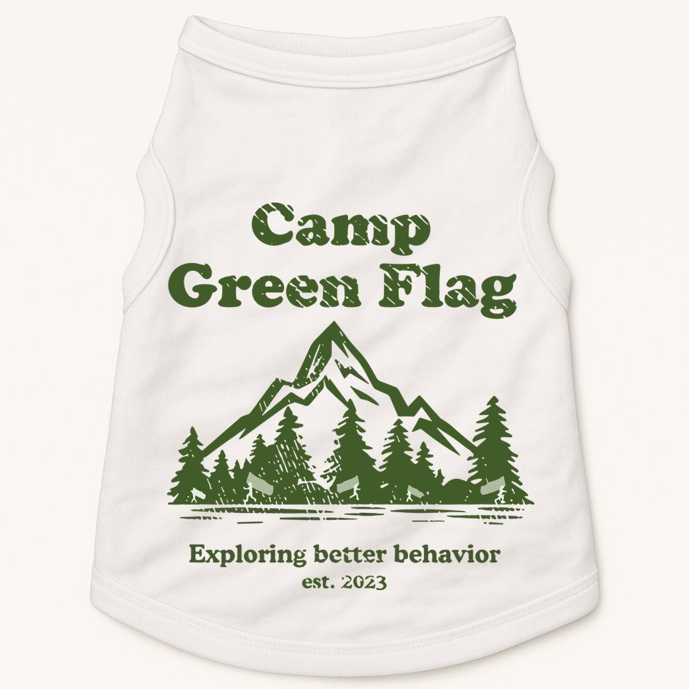 Camp Green Flag Exploring Better Behavior Est 2023 Doggie Tank