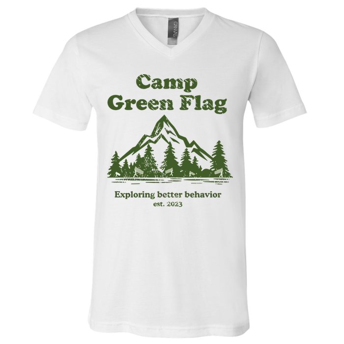 Camp Green Flag Exploring Better Behavior Est 2023 V-Neck T-Shirt
