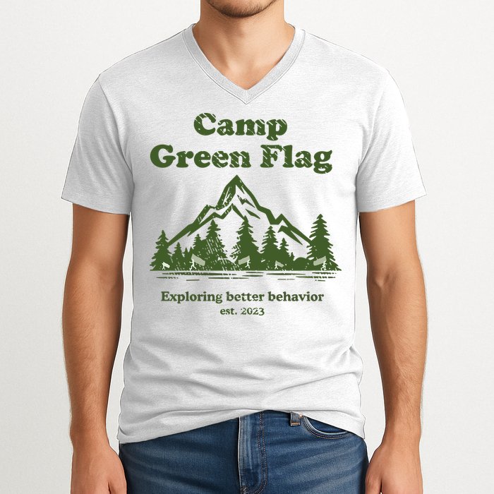 Camp Green Flag Exploring Better Behavior Est 2023 V-Neck T-Shirt
