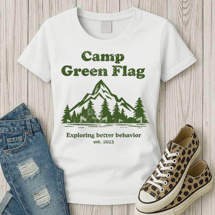 Camp Green Flag Exploring Better Behavior Est 2023 Womens T-Shirt