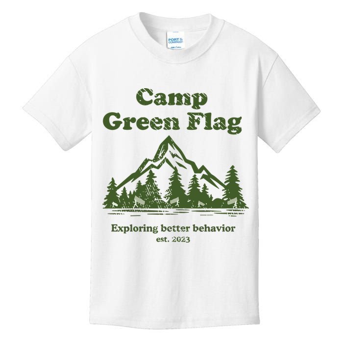 Camp Green Flag Exploring Better Behavior Est 2023 Kids T-Shirt