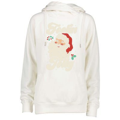 Christmas Gift Feeling Jolly Retro Vintage Santa Gift Womens Funnel Neck Pullover Hood