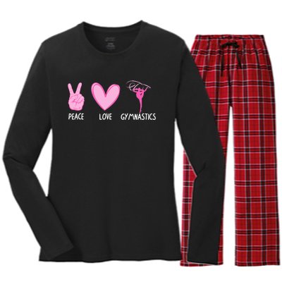 Cool Gymnastics For Gymnast Sports Peace Love Women's Long Sleeve Flannel Pajama Set 