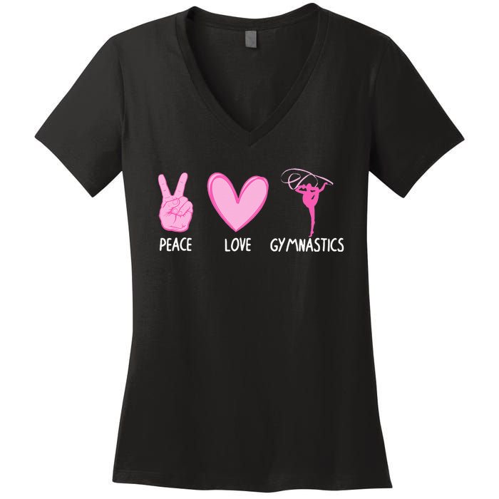 Cool Gymnastics For Gymnast Sports Peace Love Women's V-Neck T-Shirt