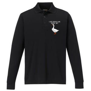 Cute Goose For Men Women Waterfowl Bird Goose Lover Performance Long Sleeve Polo