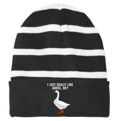 Cute Goose For Men Women Waterfowl Bird Goose Lover Striped Beanie with Solid Band