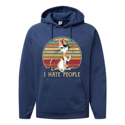 Cat Gifts For Cat Lovers Funny Mid Finger Cat I Hate People Performance Fleece Hoodie