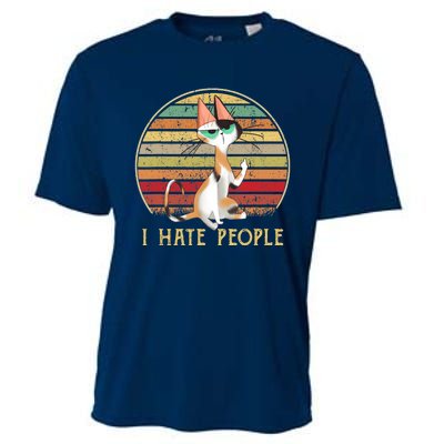 Cat Gifts For Cat Lovers Funny Mid Finger Cat I Hate People Cooling Performance Crew T-Shirt