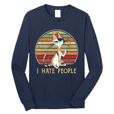 Cat Gifts For Cat Lovers Funny Mid Finger Cat I Hate People Long Sleeve Shirt