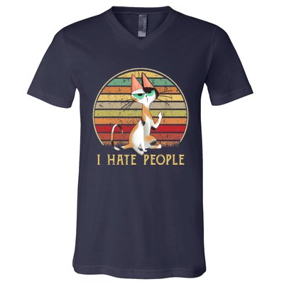 Cat Gifts For Cat Lovers Funny Mid Finger Cat I Hate People V-Neck T-Shirt