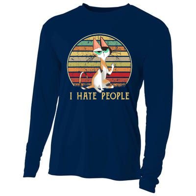 Cat Gifts For Cat Lovers Funny Mid Finger Cat I Hate People Cooling Performance Long Sleeve Crew