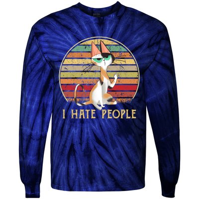 Cat Gifts For Cat Lovers Funny Mid Finger Cat I Hate People Tie-Dye Long Sleeve Shirt