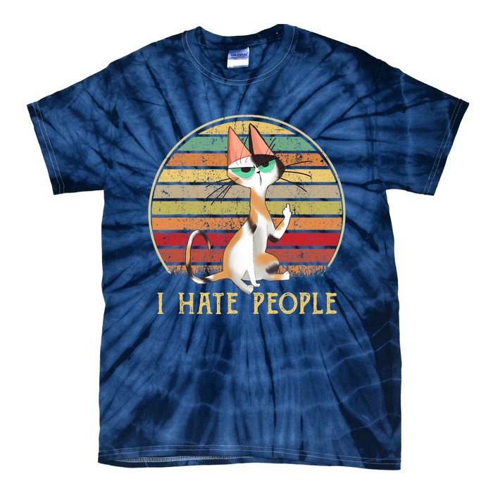 Cat Gifts For Cat Lovers Funny Mid Finger Cat I Hate People Tie-Dye T-Shirt