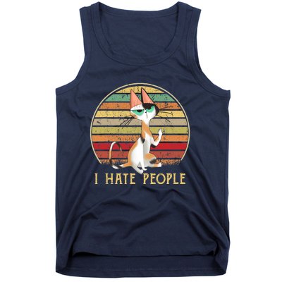 Cat Gifts For Cat Lovers Funny Mid Finger Cat I Hate People Tank Top